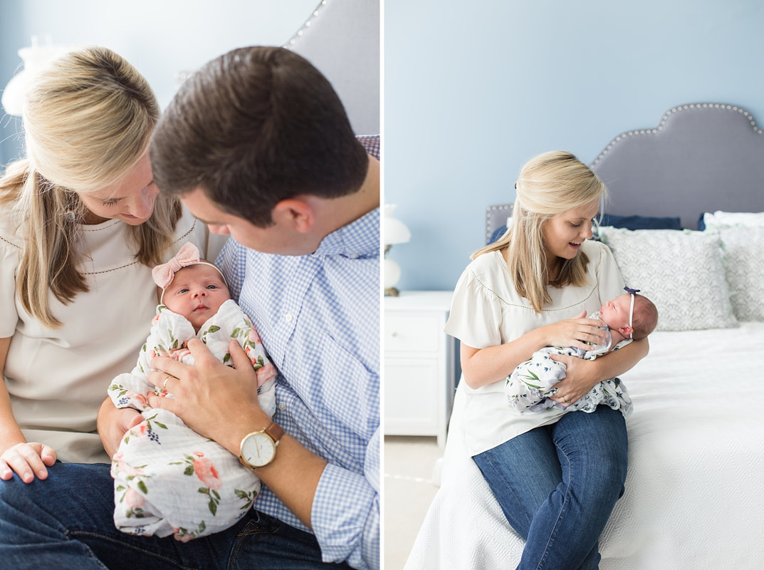 Elegant Pink and Blue Floral Lifestyle Session at Home | Columbia, SC Newborn Photographer