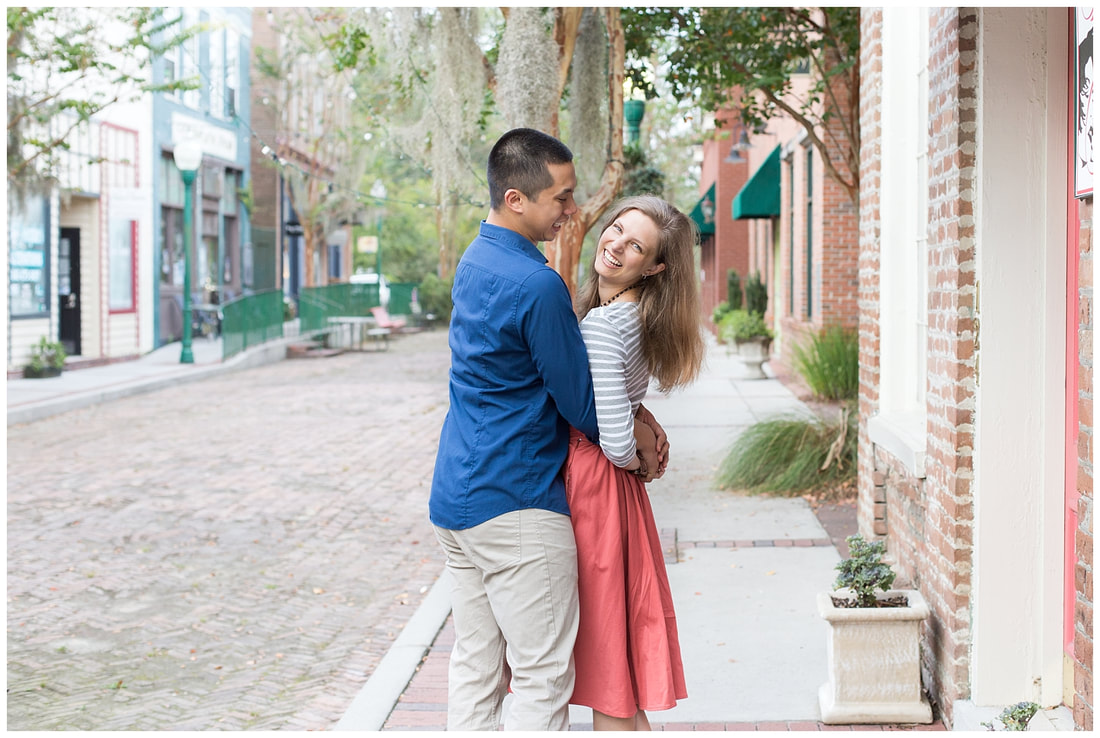 Romantic navy and coral golden hour session in Summerville, SC | Charleston, SC Couples, Anniversary, and Engagement Photographer