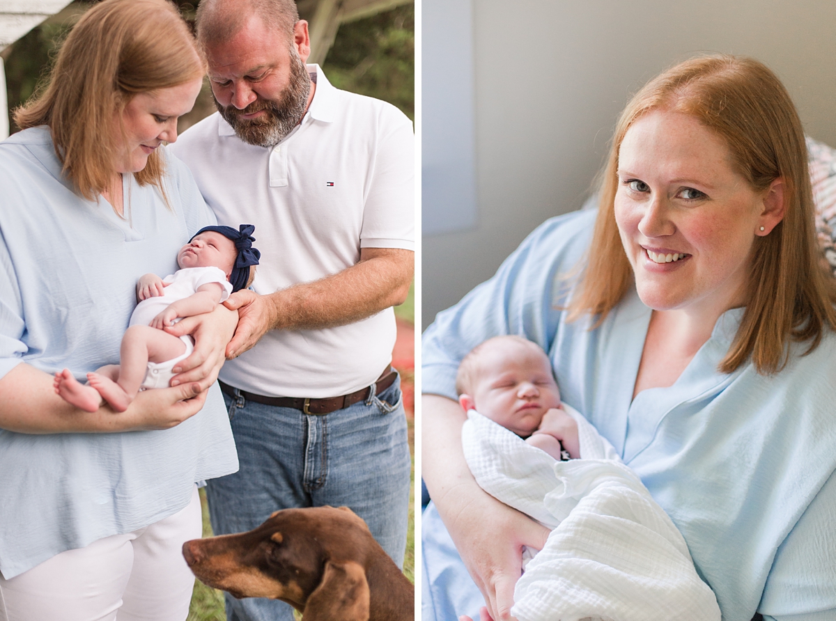 parents look at baby girl during lifestyle newborn session