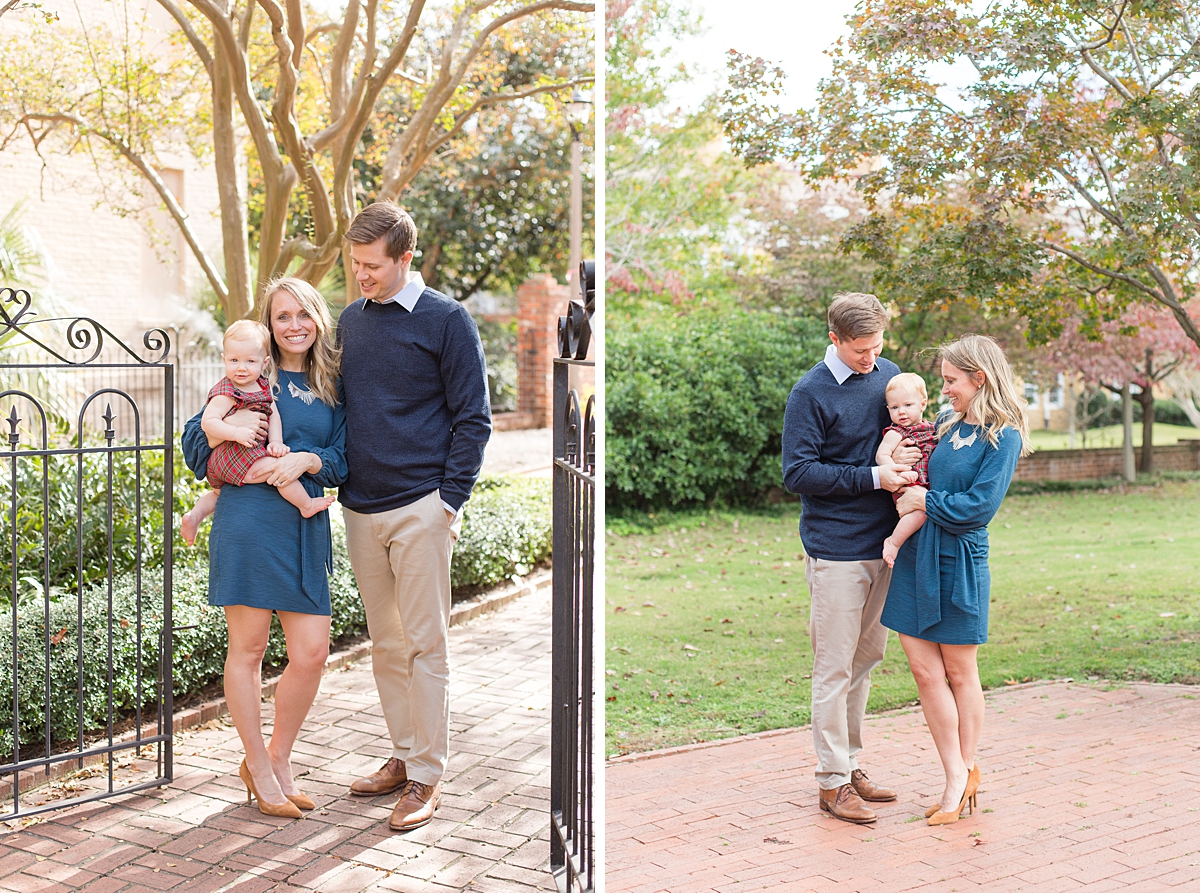 family of three at USC Horseshoe for outdoor family session 