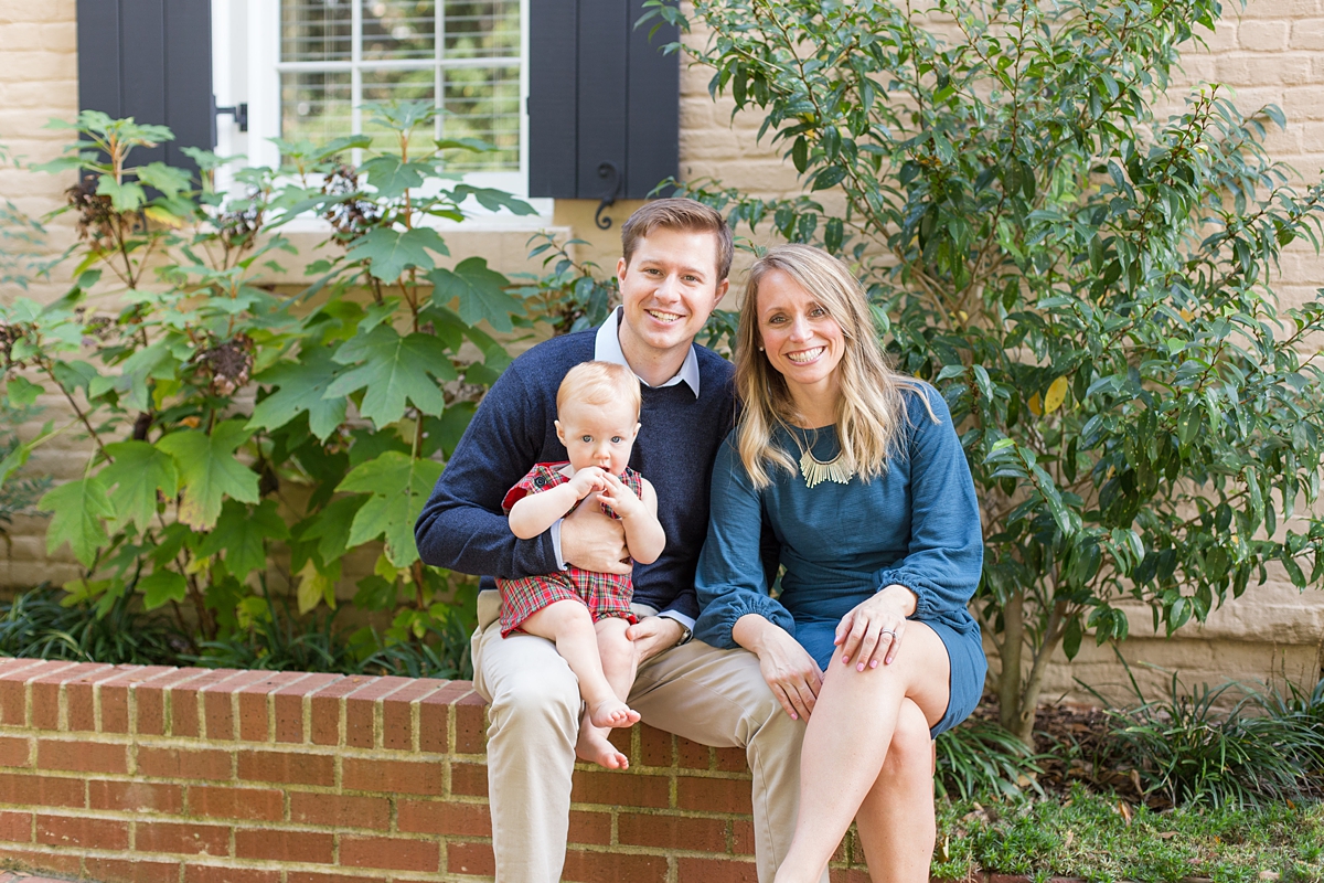 family of three at USC Horseshoe for outdoor family session
