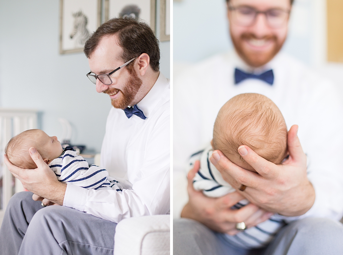 dad holds son wearing matching bow ties