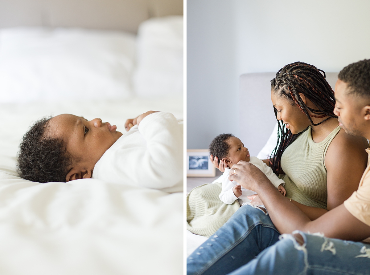 mom holds baby boy during lifestyle newborn session in Columbia SC