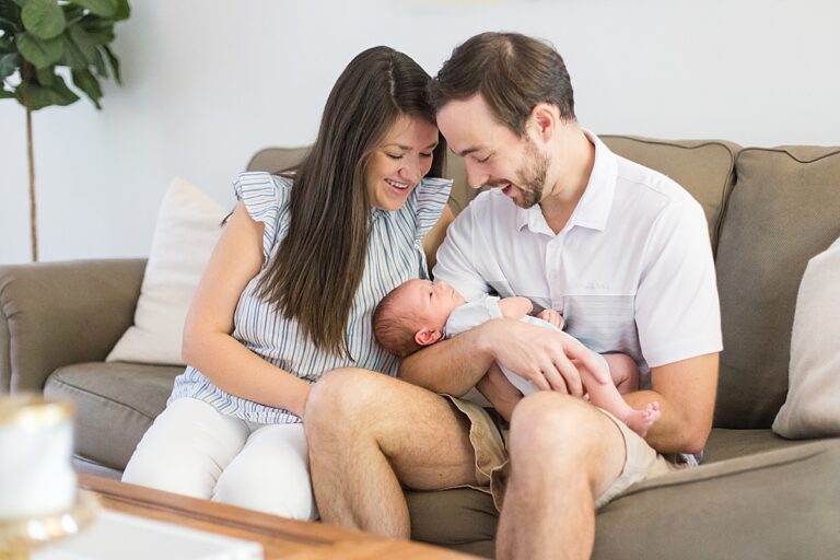 Family of three during in-home newborn session