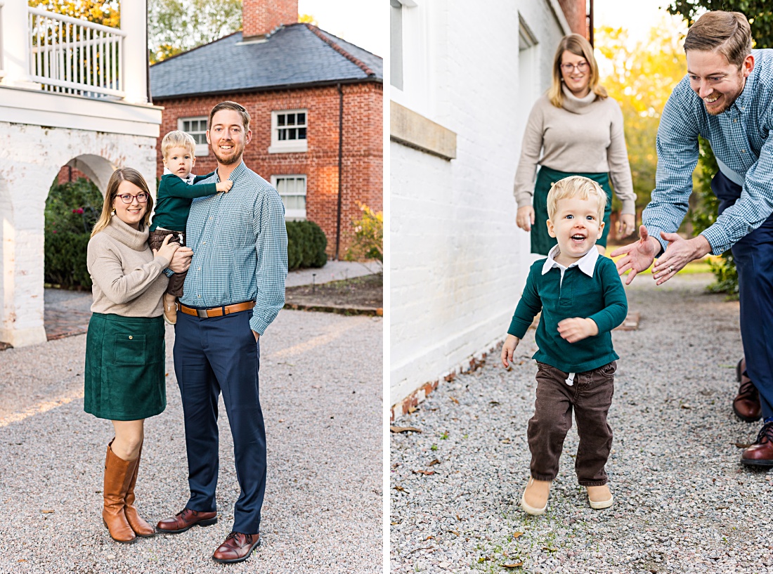 family of three with toddler boy during fall mini session event with Nicole Watford Photography in Columbia, SC