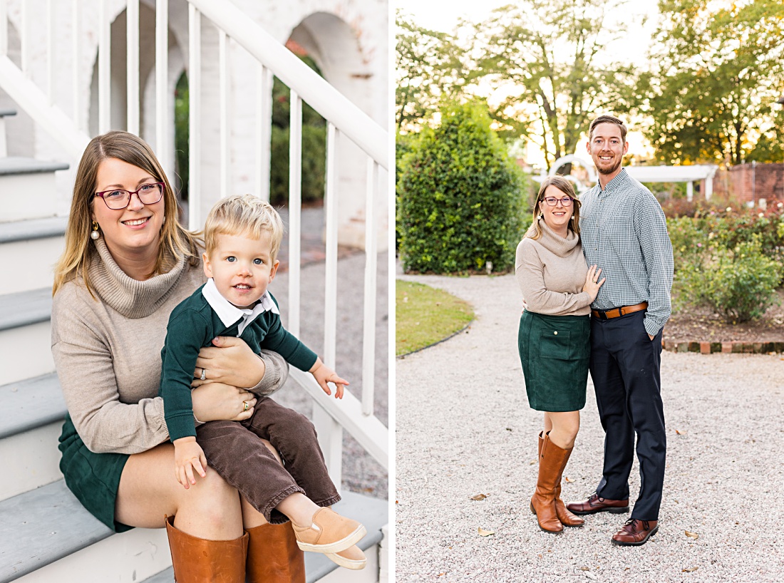 diptych of mom & toddler son plus parents together during fall mini session event with Nicole Watford Photography in Columbia, SC