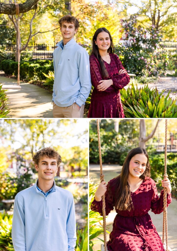 Collage of 3 images featuring a teenage brother and sister taken in Columbia SC during their fall family mini session